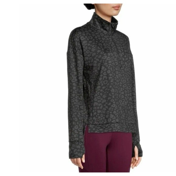 Avia Women's Fleece Lined Black & Gray Leopard Print Quarter Zip Pullover Size M - Picture 4 of 4